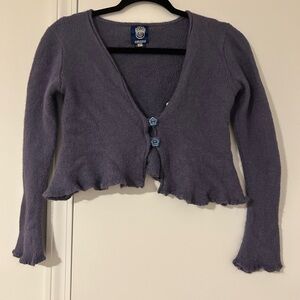 Lavender Cropped V-Neck Button Cardigan